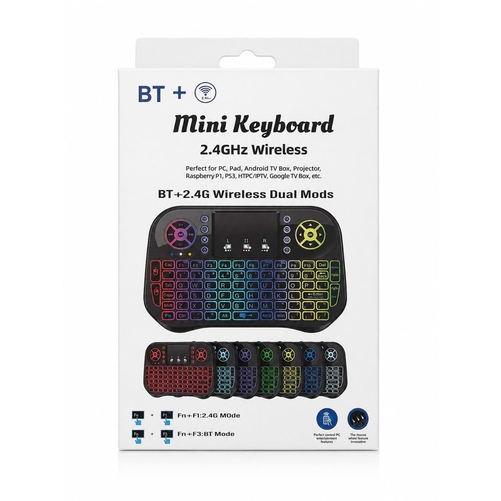 ZR1315 MİNİ KEYBOARD BT+WİRELESSLI TV KLAVYESİ IŞIKLI