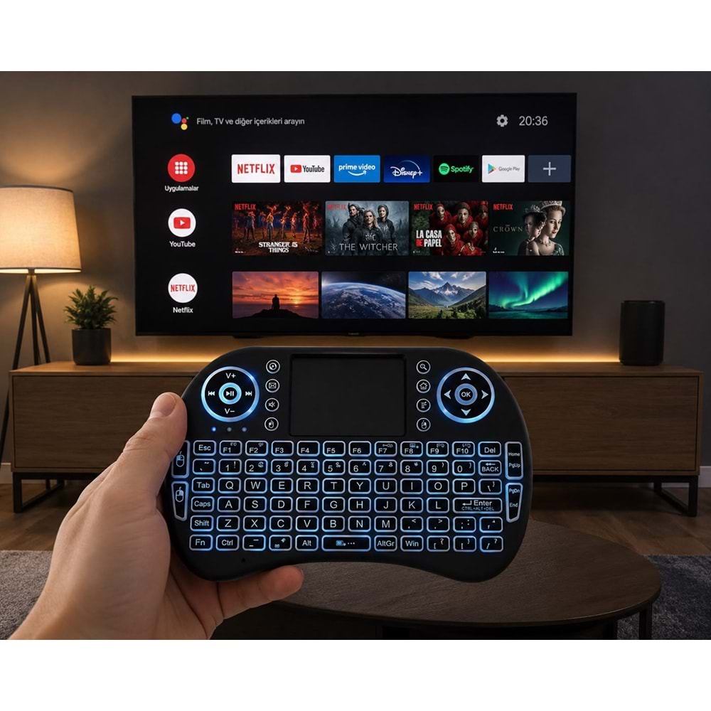 ZR1315 MİNİ KEYBOARD BT+WİRELESSLI TV KLAVYESİ IŞIKLI