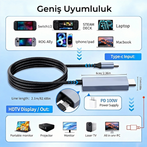 ZR1160 Kruxon FOR SWITCH2 USB-C TO HDTV PD KABLO 4K 60Hz