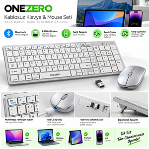 Kruxon ZR701 835 MAC MODEL WİRELESS KLAVYE MOUSE SET SİLVER