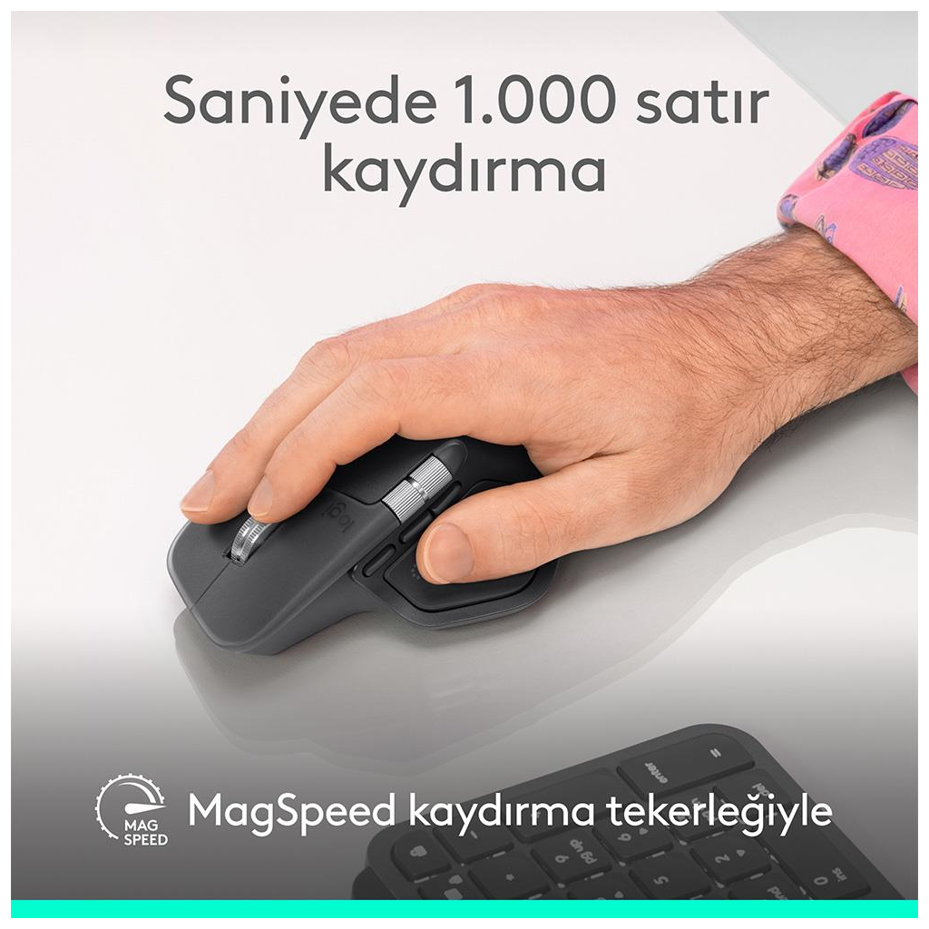 LOGITECH 910-007562, MX MASTER 4, Siyah, Bluetooth, 8000dpi, Lazer, 8 Tuşlu, USB-C den şarj edilebilir, Mouse