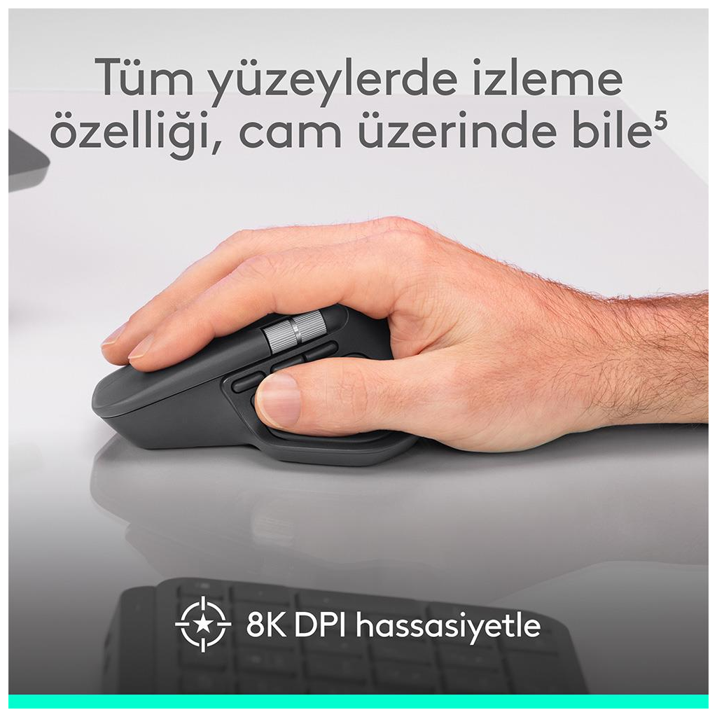 LOGITECH 910-007562, MX MASTER 4, Siyah, Bluetooth, 8000dpi, Lazer, 8 Tuşlu, USB-C den şarj edilebilir, Mouse