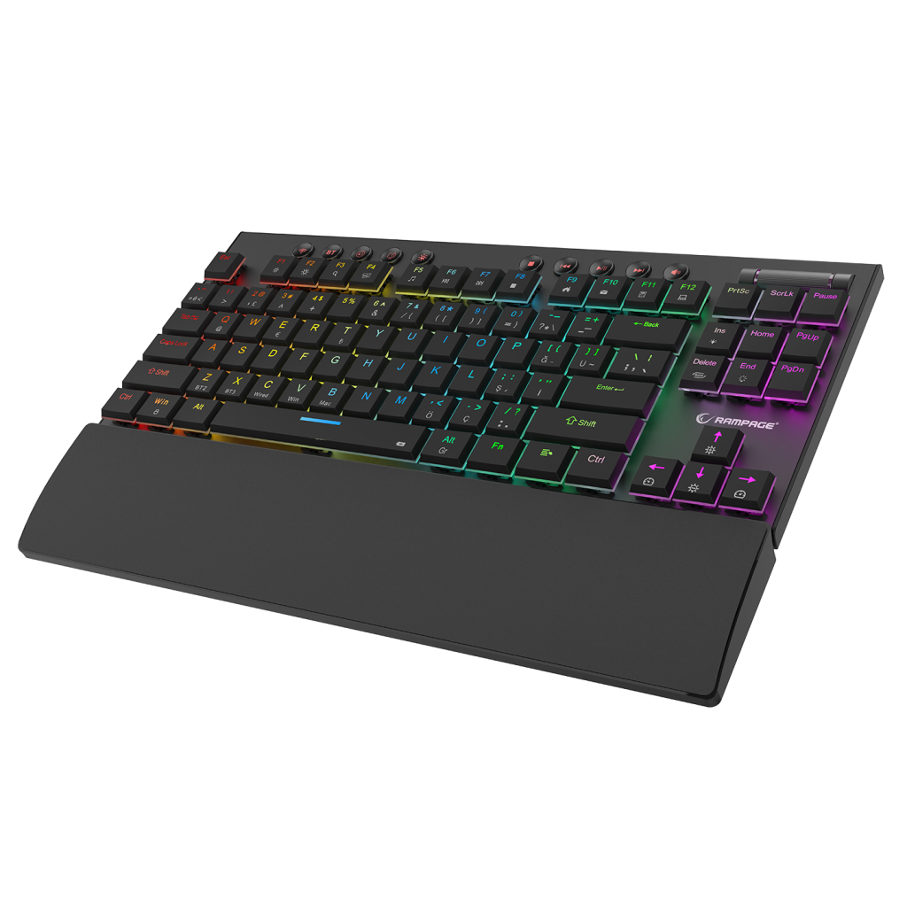 RAMPAGE BERU, Siyah, 2.4Ghz ve Bluetooth Kablosuz, RGB Lighting, RED Switch MECHANICAL, ABS Case, 1000mAh Bataryalı Gaming Klavye