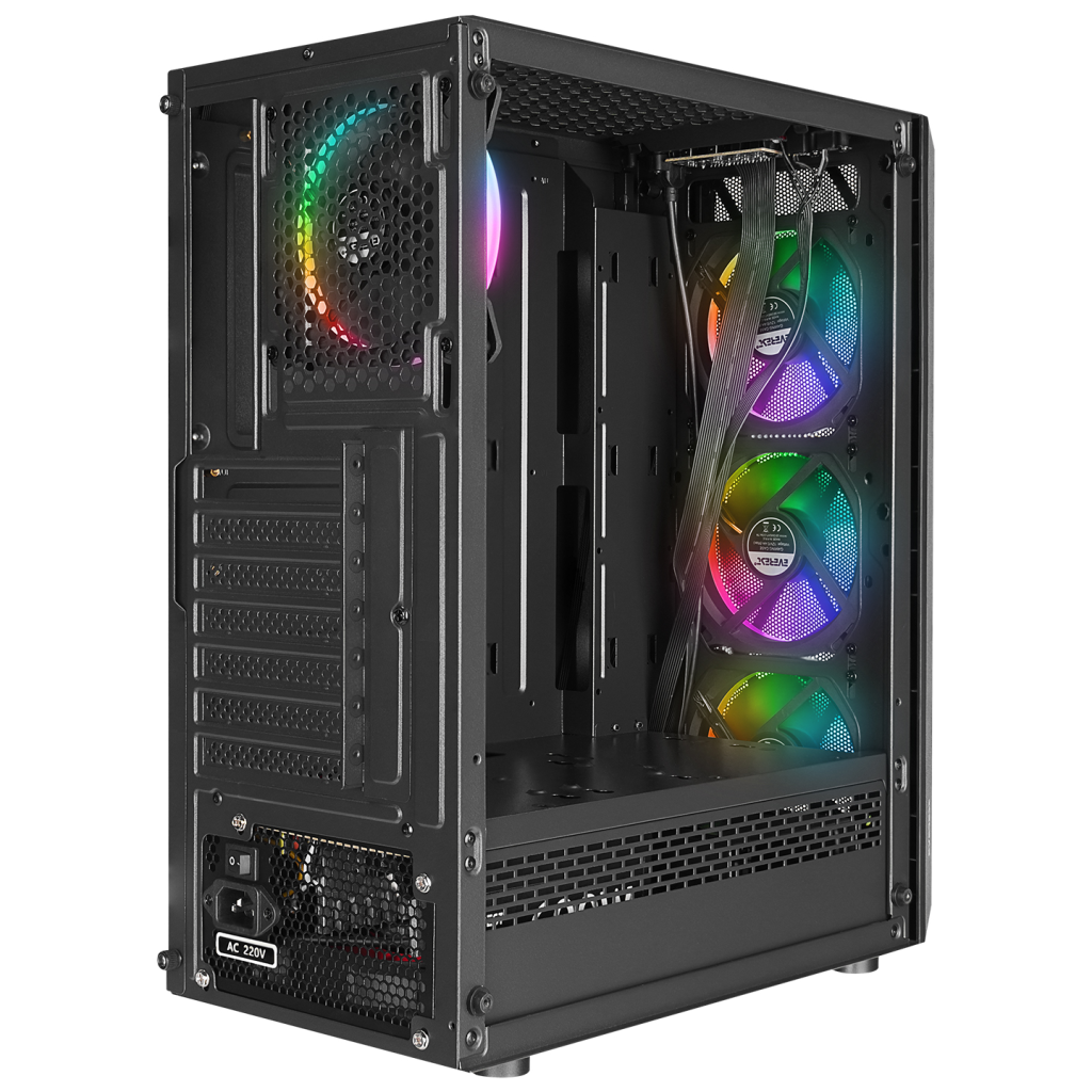 EVEREST BUMPY, Mesh, 600W, 4x12cm RGB Fan, Temperli Cam Yan Panel, ATX, GAMING KASA
