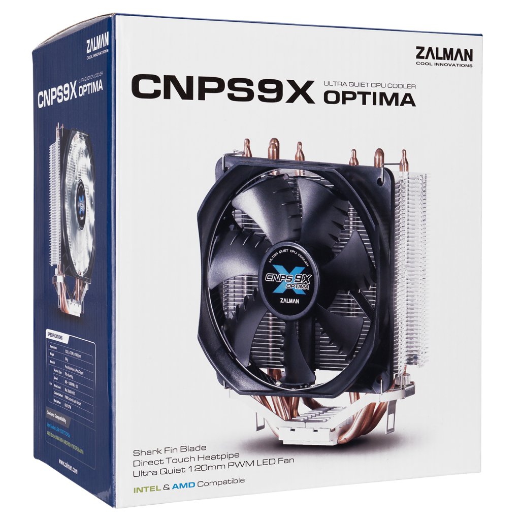 ZALMAN CNPS9X OPTIMA, 12cm Fan, CPU Kule Tipi Hava Soğutma, Beyaz Led, 4 adet Bakır Isı Borusu (AMD ve INTEL Tüm işlemciler ile uyumlu)