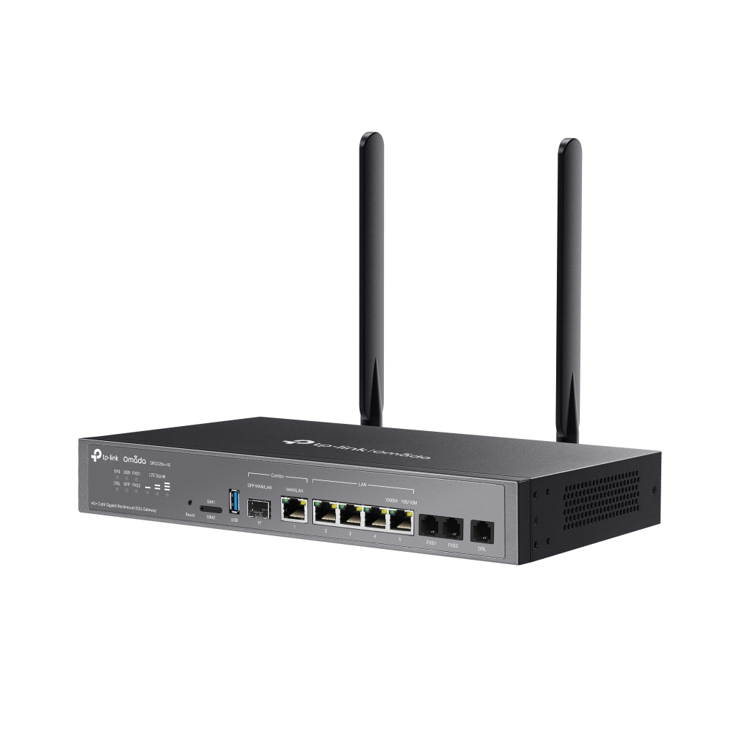 OMADA DR3220v-4G, 4 Port, 4G+Cat6 2,4Ghz, 1 Combo SFP Port, 2 FXS Port, Sim Yuvalı,  Gigabit Rackmount DSL Gateway