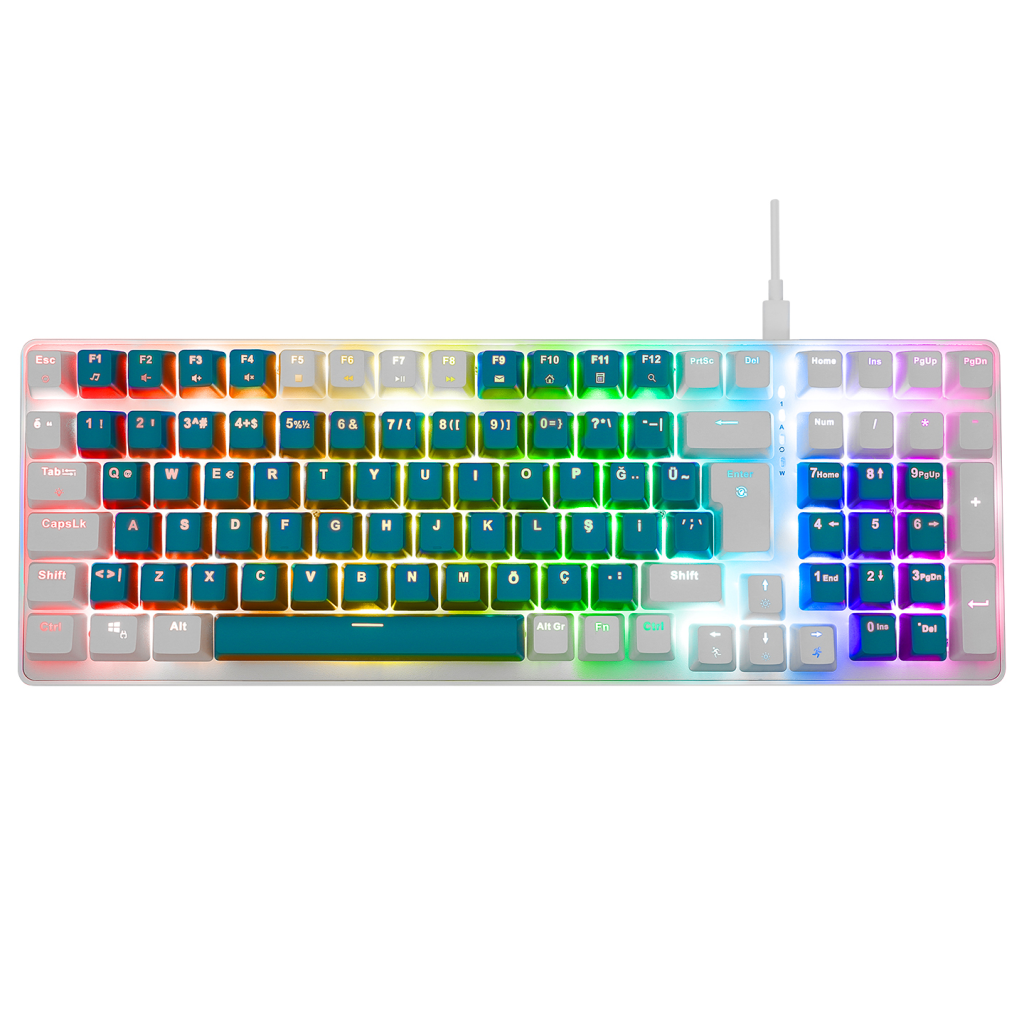 ACER eMachines, EAK100, Yeşil/Beyaz, USB Kablolu, RGB Backlight, RED Switch, Mekanik, Türkçe Q, 100 Tuşlu, Gaming Klavye