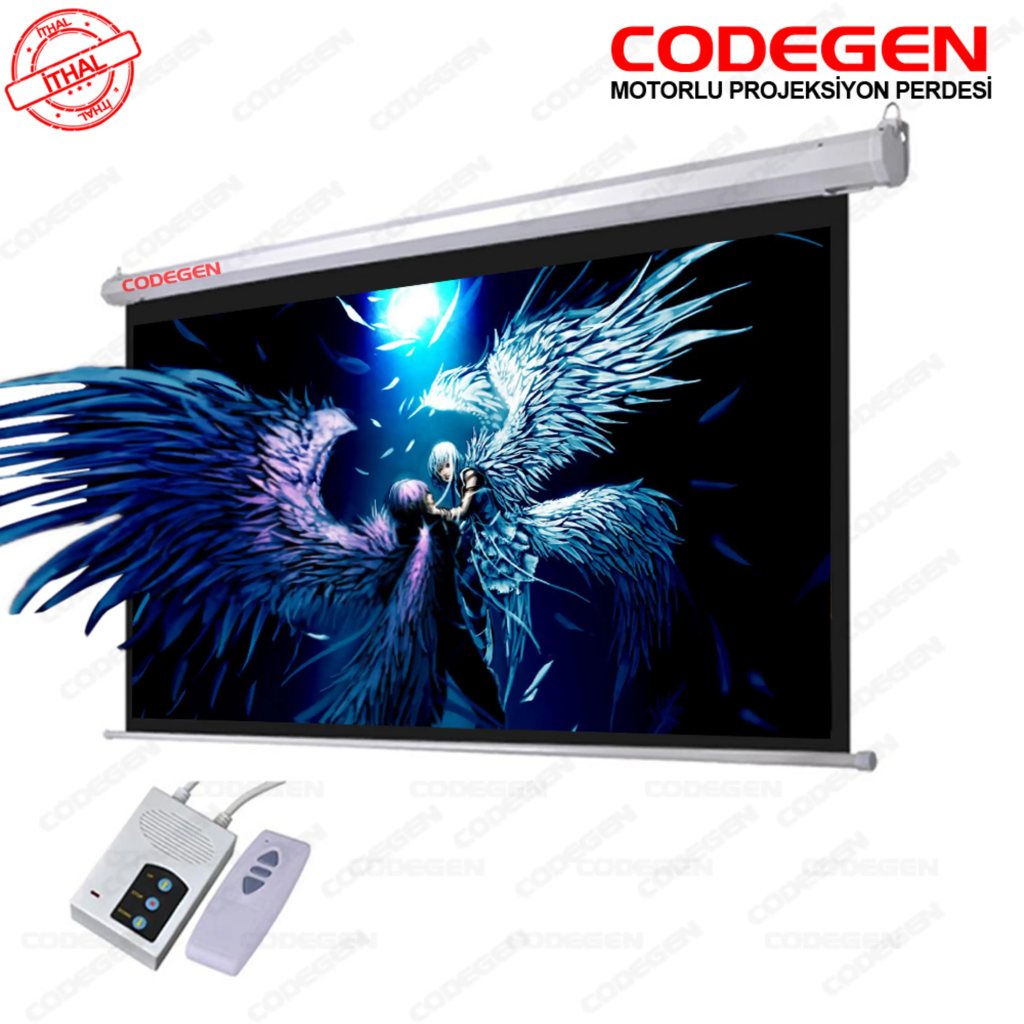 Codegen EX-18 MOTORLU PROJEKSİYON PERDESİ 180x180 Elektrikli Uzaktan Kumandalı (Arkası Siyah Fonlu - Duvar/Tavan Asılabilir)