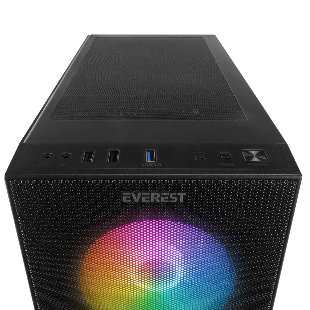 EVEREST FACED-V5, Mesh, 600W, 4x12cm Sabit Rainbow Fan, Temperli Cam Yan Panel, ATX, GAMING KASA