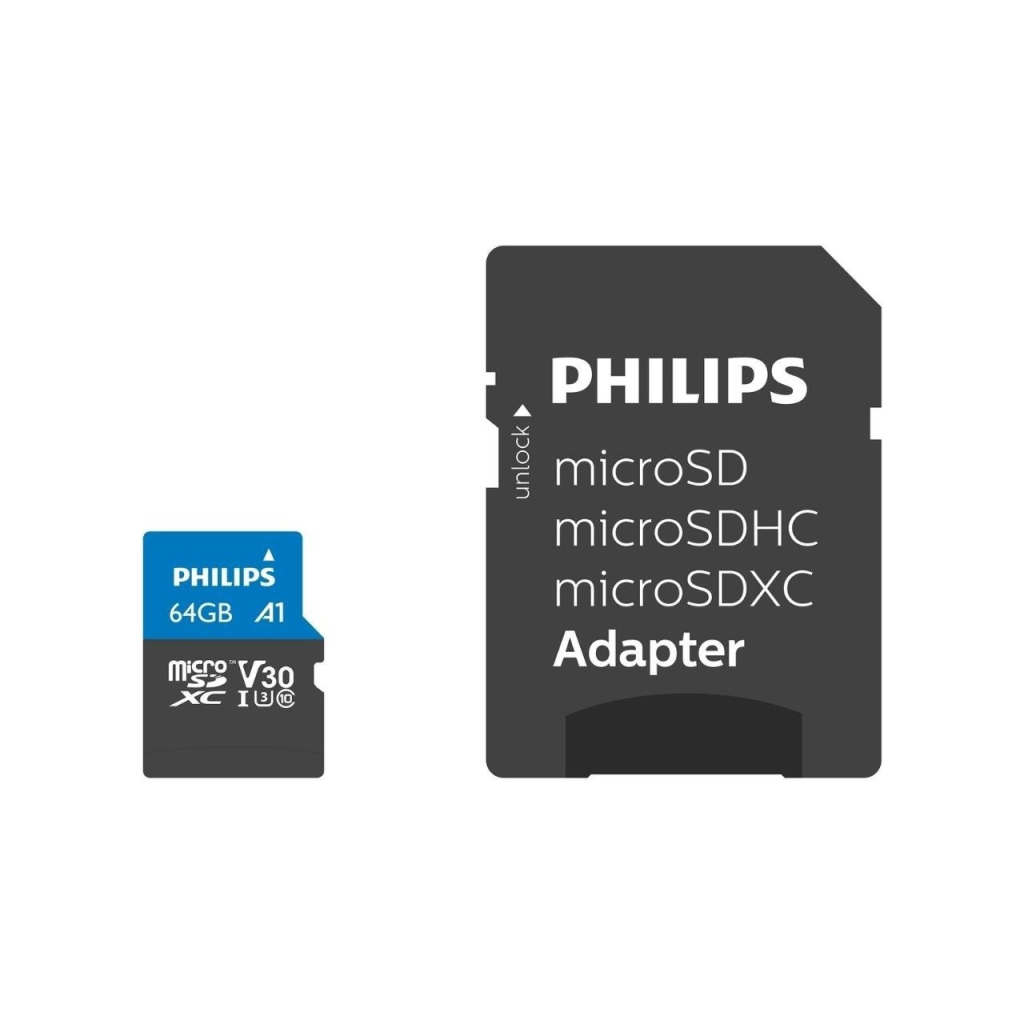 PHILIPS FM64MP65B, 64GB, SDXC, UHS-I, Class10, MicroSD Kart Bellek (SD Adaptörlü)