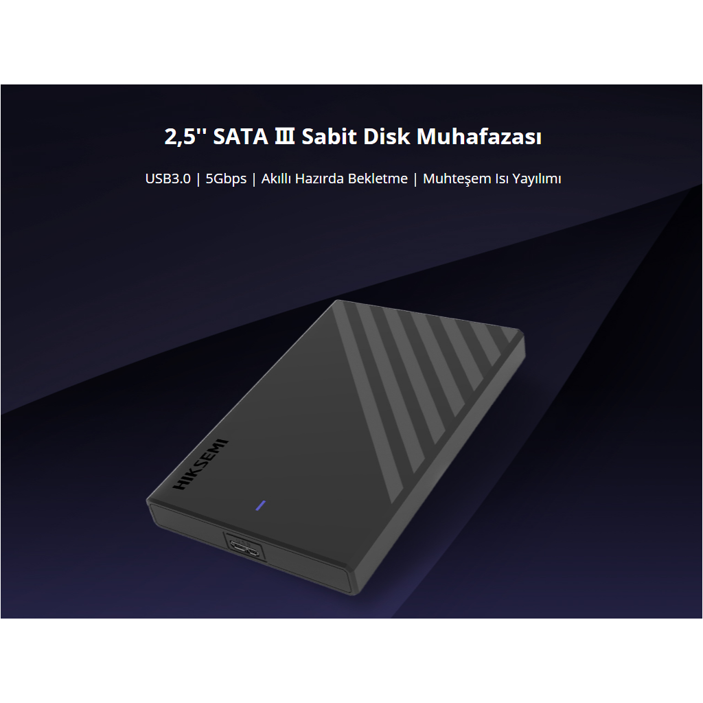 HIKSEMI HS-HUB-MHB201, USB3.0, 2,5" SSD ve HDD Destekler, 5Gbps, Siyah, Windows, Mac-OS, Linux, Android, Alüminyum Disk Kutusu