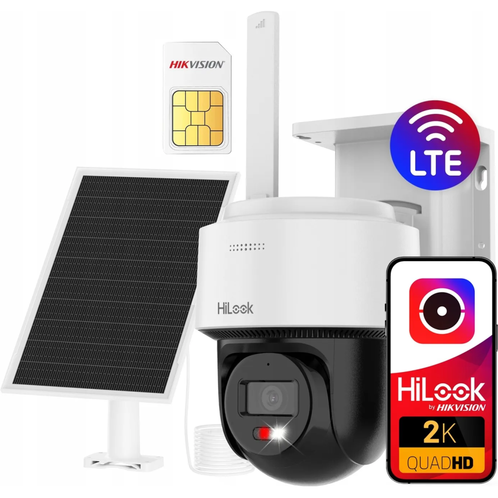 HILOOK IPC-CFSP4/4G, 4Mpix,  2,8mm,   30Mt Gece Görüşü, Dahili Mikrofon, 4G, Solar, PT  IP Kamera