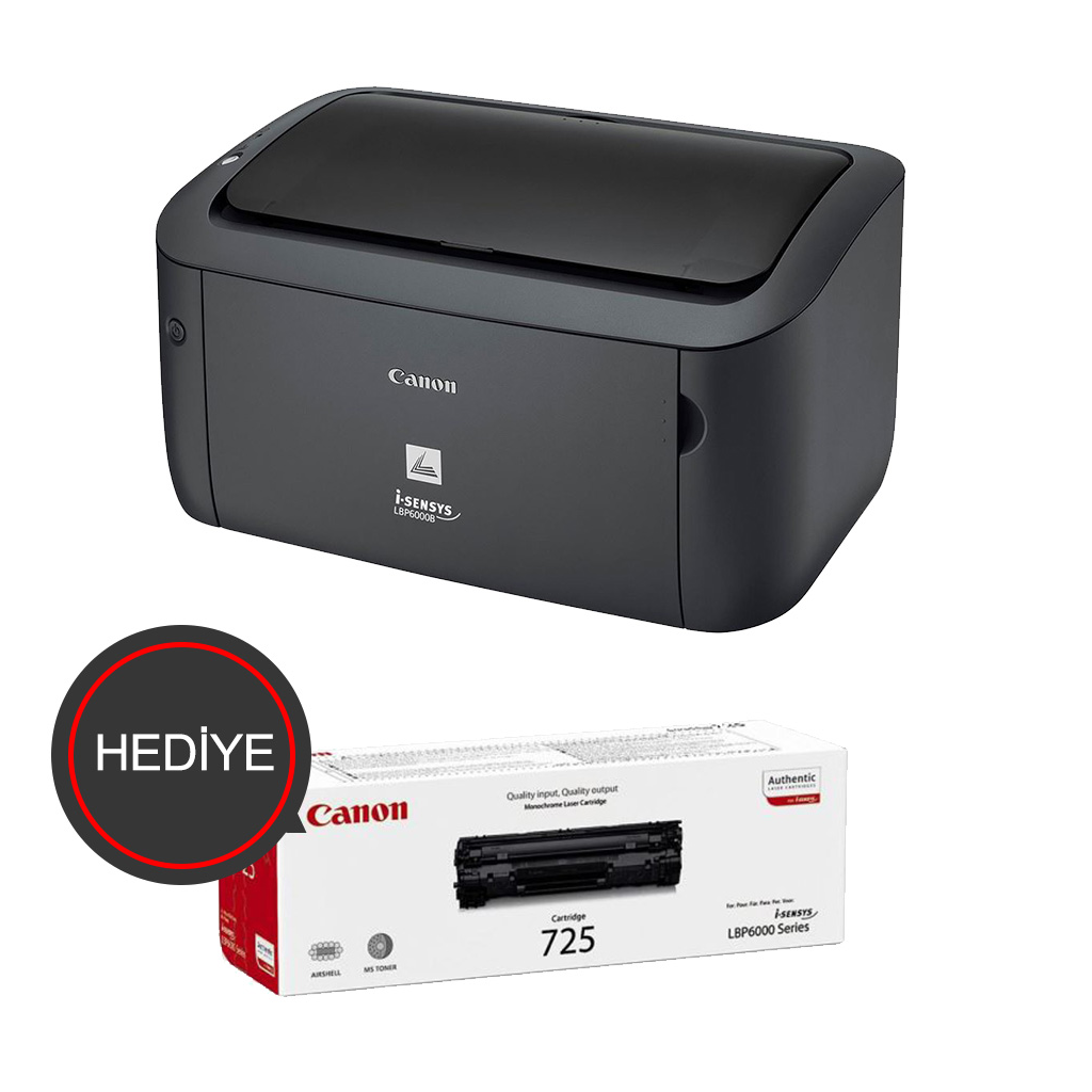 CANON i-SENSYS LBP6030B, Lazer Yazıcı (Siyah), Orjinal 1adet CRG725 Toner Hediyeli (Dakikada 18 Sayfa)