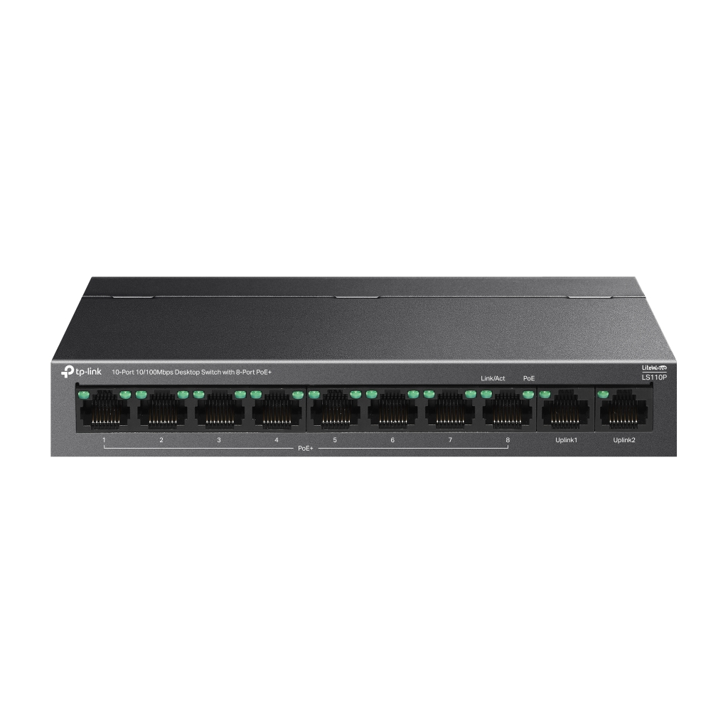 TP-LINK LS110P, Green Tech, 10 Port, MeggaBit, 8 Port PoE+ 96W, Metal Kasa, Yönetilemez, Masaüstü Switch