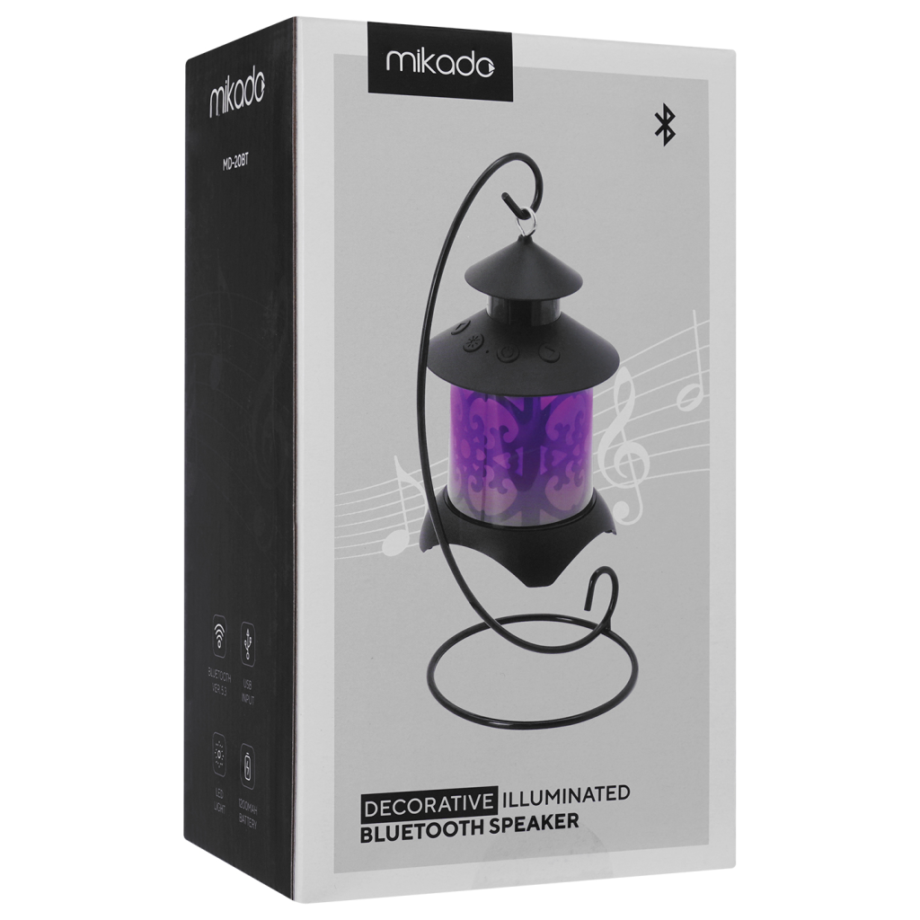 MIKADO MD-20BT, 5W, Masaüstü, Gece Lambası LED Işıklı, 1200mAh, Bluetooth Speaker (Siyah)