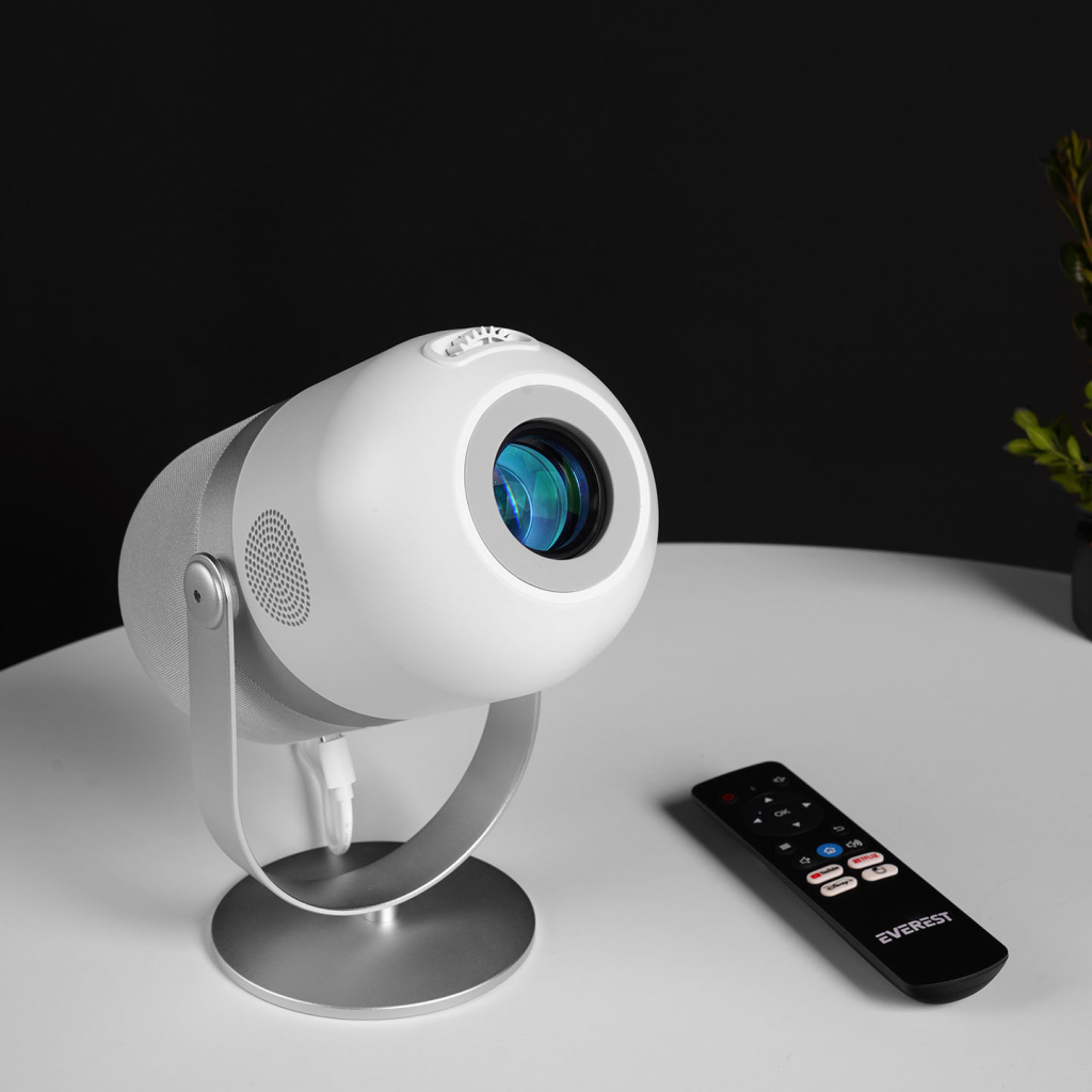 EVEREST PJ09, 150 LED Lümen, 1280X720, 1xType-C, 1xHDMI, 1xUSB, WiFi, Bluetooth, 50.000 Saat Led Ömrü, 3W Speaker, Android 9.0, FULL HD Projeksiyon Cihazı