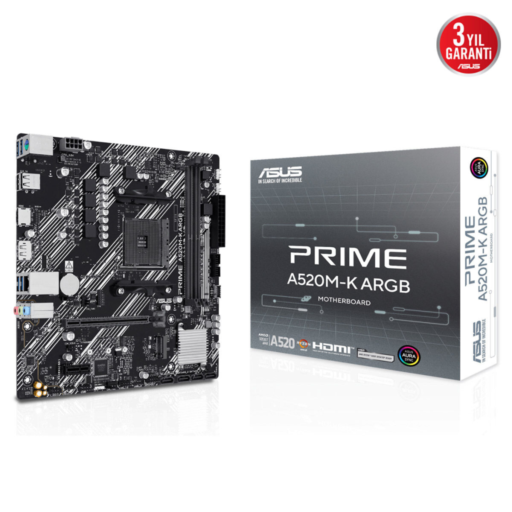 ASUS PRIME A520M-K ARGB, 2xDDR4, 1x M.2, DP, HDMI, AM4 Soket Anakart