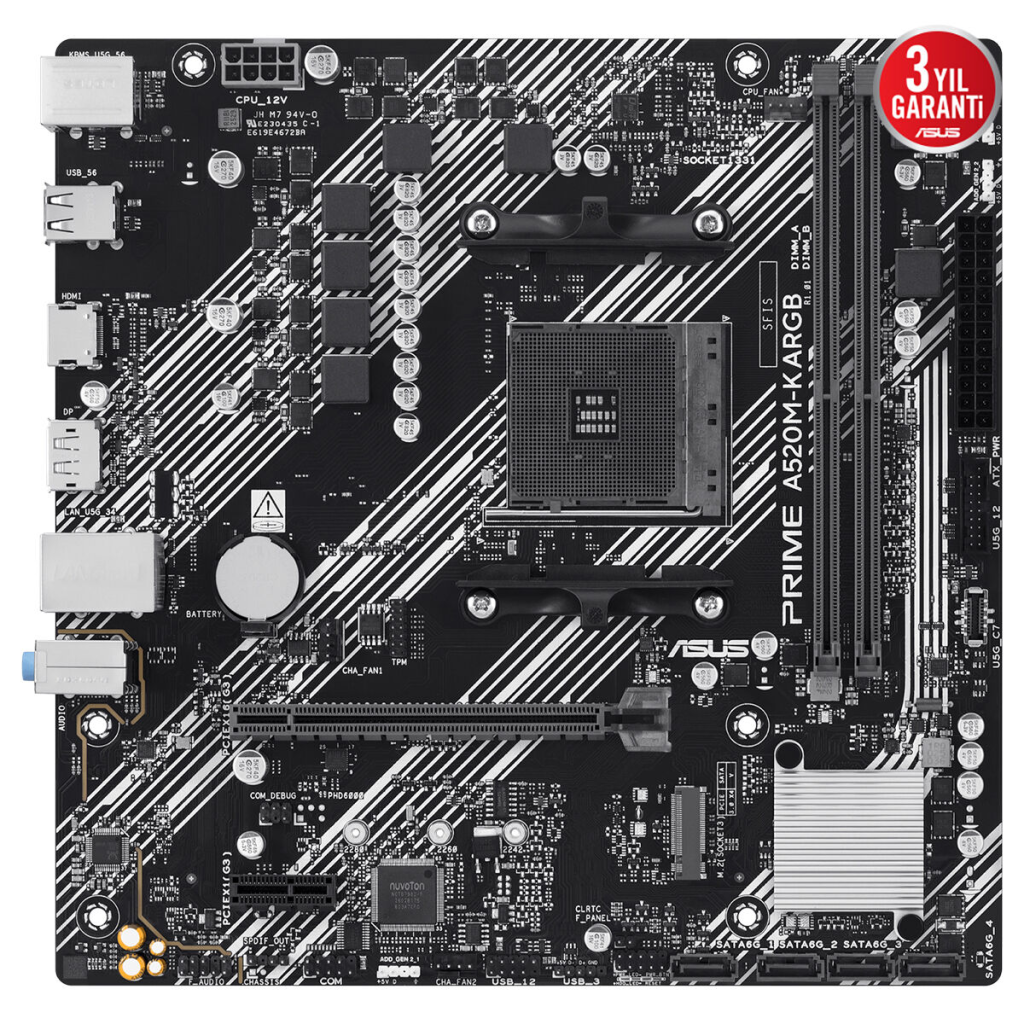 ASUS PRIME A520M-K ARGB, 2xDDR4, 1x M.2, DP, HDMI, AM4 Soket Anakart