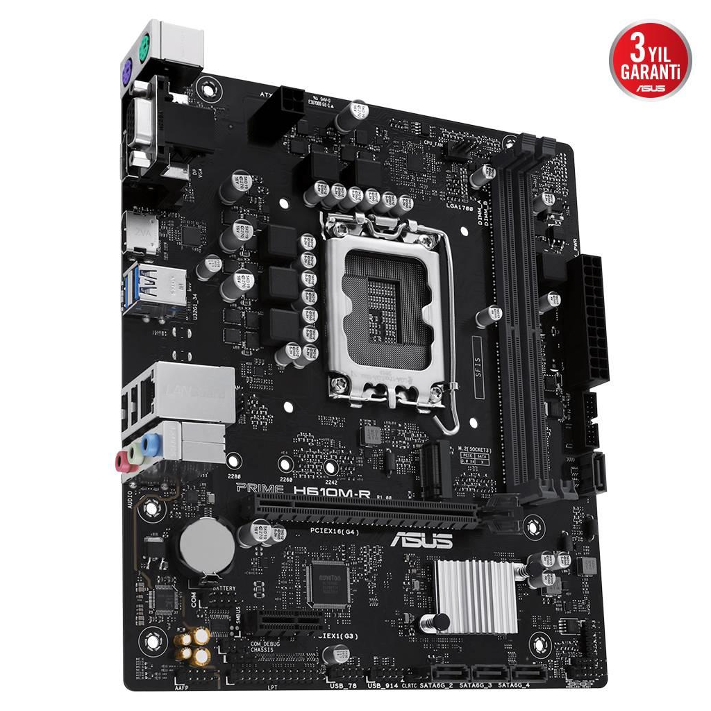 ASUS PRIME H610M-R-SI, 2xDDR5, M.2, D-SUB, DP, HDMI, 12-13.14.Nesil, LGA1700 Soket, Anakart