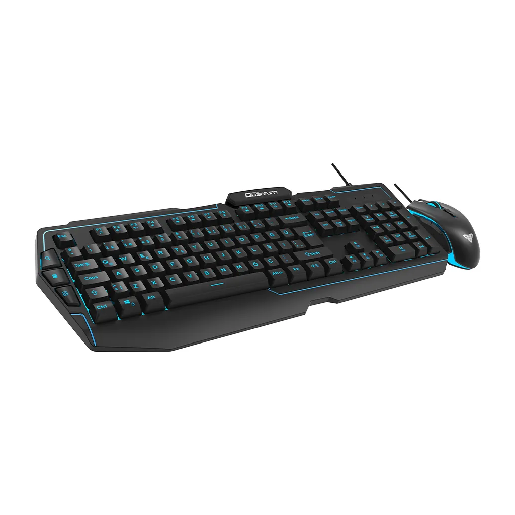 QUANTUM QG-Q6168, USB Kablolu, 3 Renk Arkadan Aydınlatmalı, Türkçe Q, 3600Dpi Mouse, Gaming Klavye Mouse Set (Siyah)