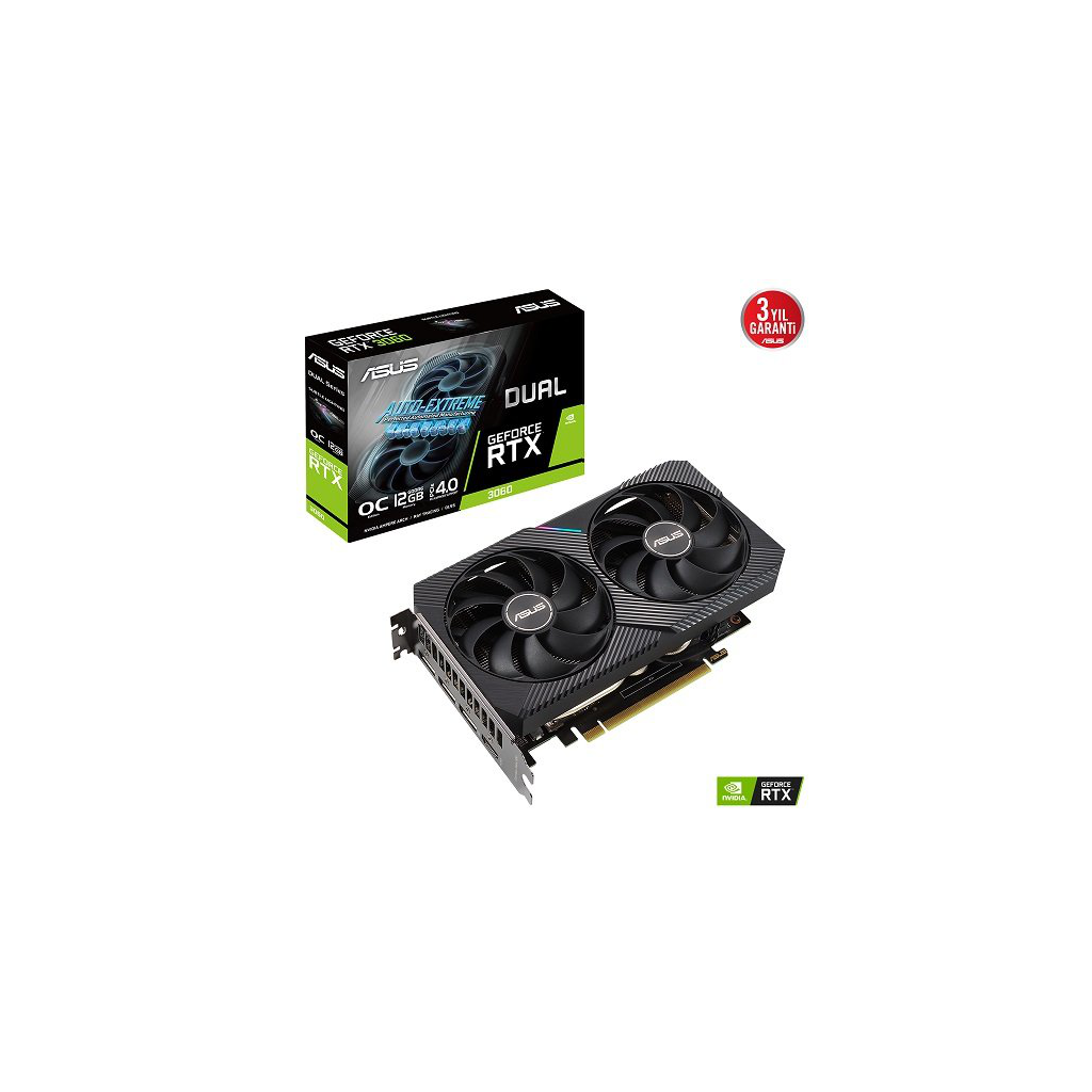 ASUS DUAL-RTX3060-O12G-V2, 12Gb, 192Bit, GDDR6, 192Bit, 1xHDMI, 3xDP GAMING Ekran Kartı