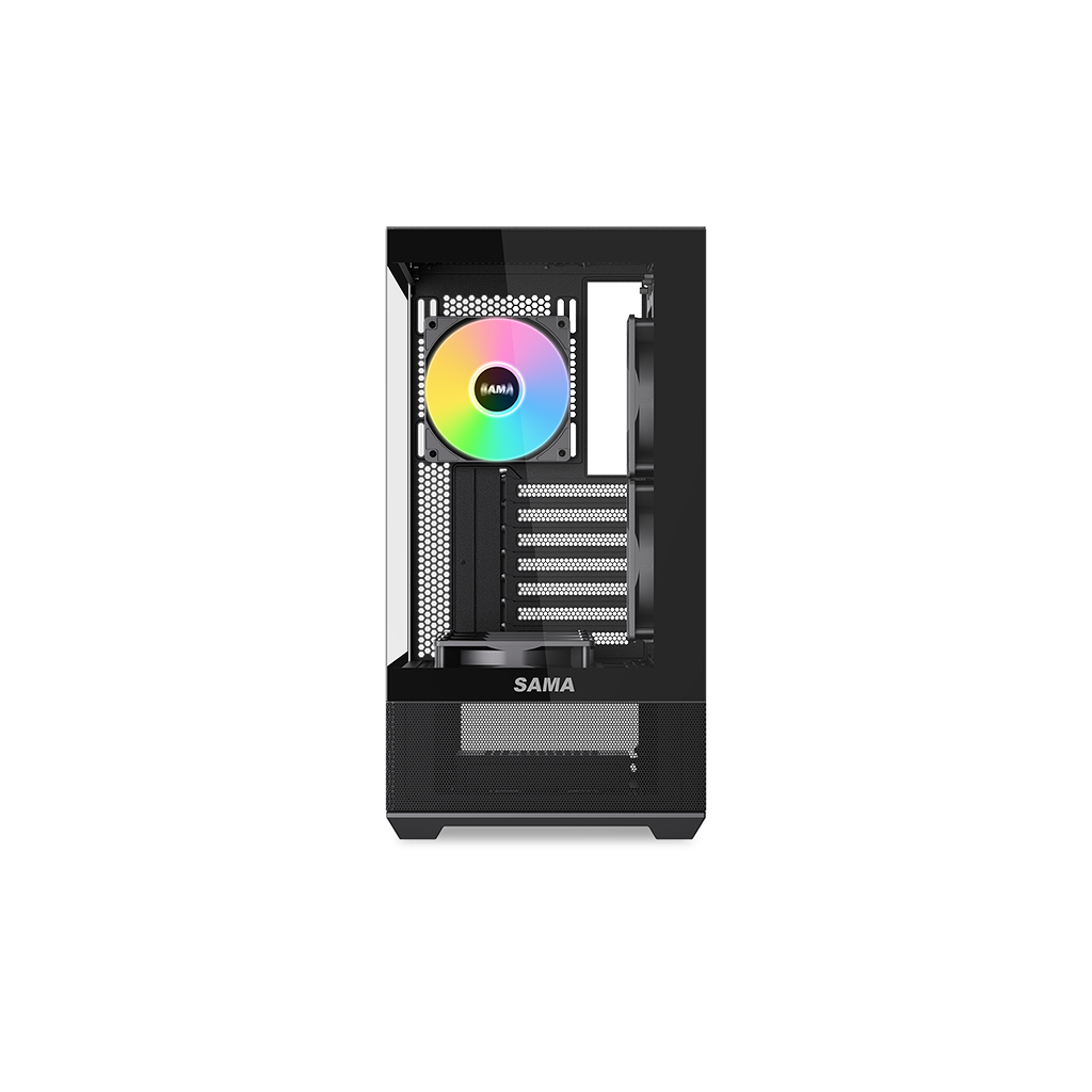 SAMA V40BK Black, B750BK 750W, 80+ Bronze, PCIE 5.1, ATX3.1, Tempered Glass Panel, Panoramic Tasarım, Type-C, 6x120mm ARGB Fan, ATX, GAMING KASA