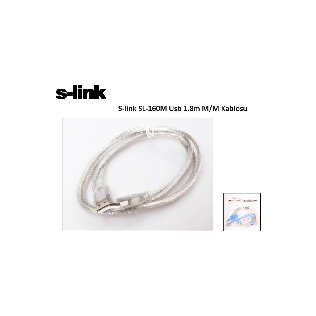 S-LINK SL-160M, İki Ucu Erkek M/M USB Kablosu, USB To USB 2.0 KABLO, 1.8mt