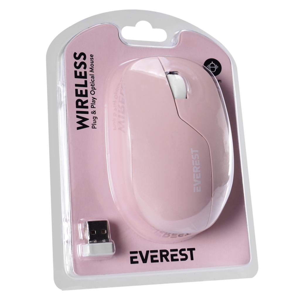 EVEREST SMW-973, Pembe, USB Nano 2,4G Kablosuz, 1200dpi, Optik, 4 Tuşlu, Mouse