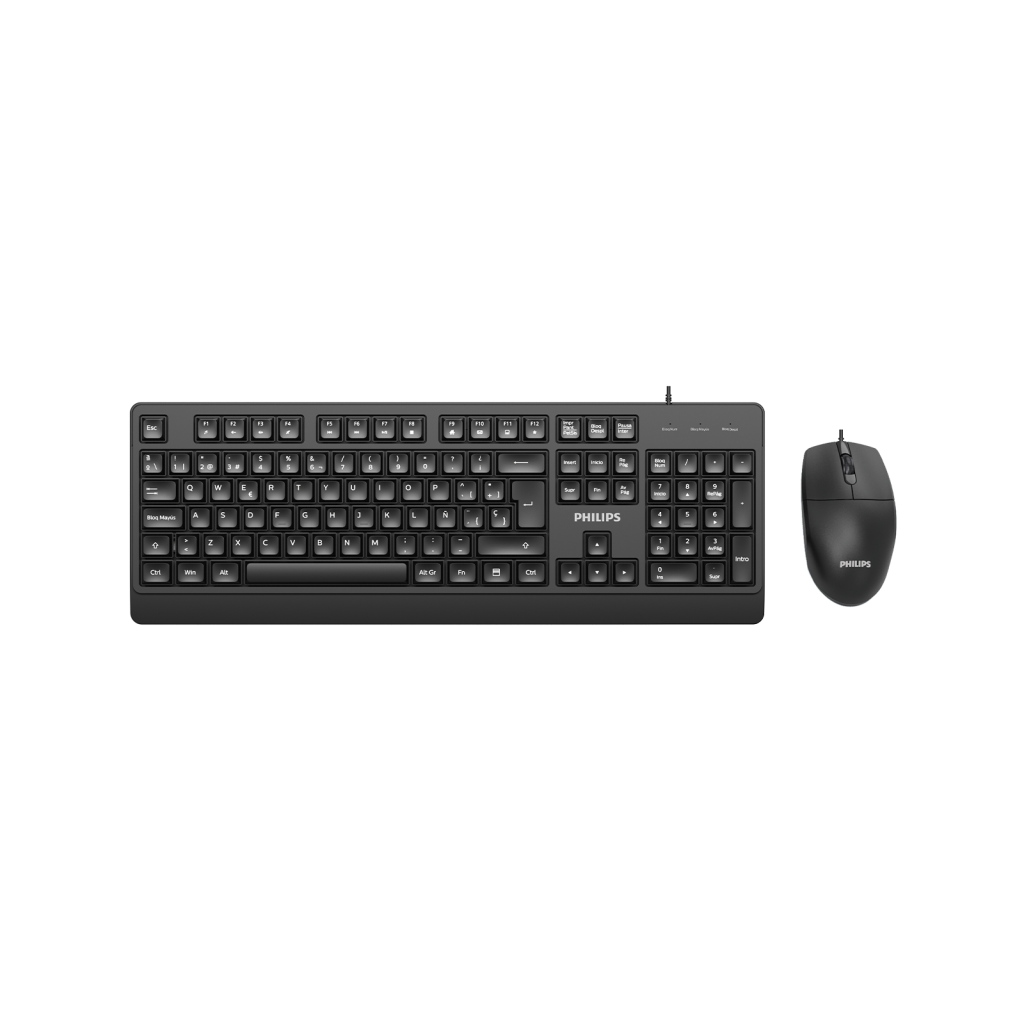 PHILIPS SPT6247B, Siyah, Türkçe Q, USB Kablolu, Multimedya Klavye Mouse Set
