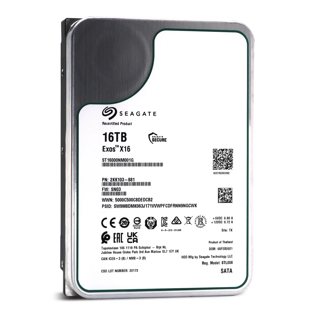 SEAGATE EXOS X16, ST16000NM001G, 3.5", 16TB,  256Mb, 7200 Rpm, 7/24 Enterprise, DATA CENTER-GÜVENLİK-NAS-SERVER, HDD