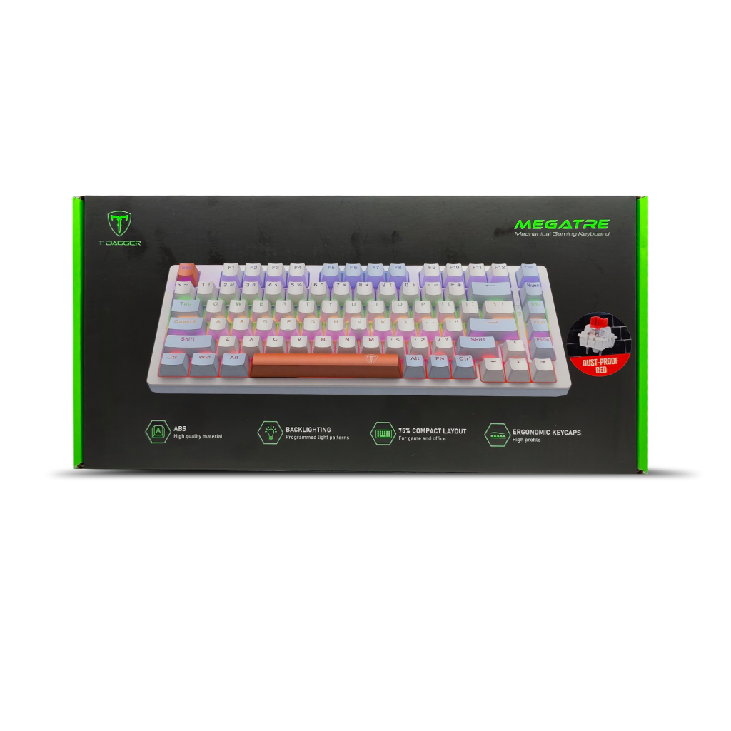 T-DAGGER T-TGK326WBO, MEGATRE, USB Kablolu, Türkçe Q,  Rainbow Backlight, Red Mekanik Switch, 82 Tuşlu, Gaming Klavye