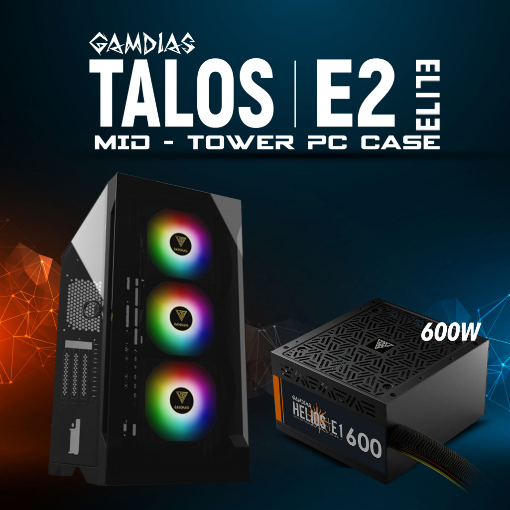 GAMDIAS TALOS E2 Elite, 750W, 80+ Bronze, Tempered Glass, ARGB, ATX GAMING KASA
