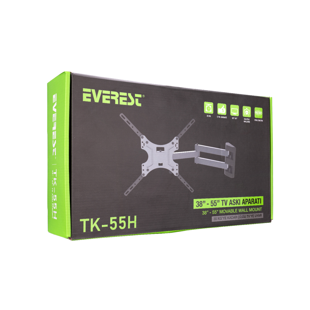 EVEREST TK-55H, 32"- 55" TV Duvar Askı Aparatı, Hareketli Kol, 30Kg Taşıma Kapasitesi.