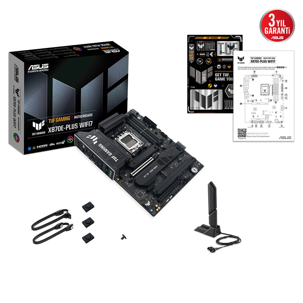 ASUS TUF GAMING X870E-PLUS WIFI7, 4xDDR5, 4xM.2, HDMI, 2xDP, Type-C, PCIe 5.0, 2xWi-Fi 7, Bluetooth v5.4, AM5 Soket GAMING Anakart