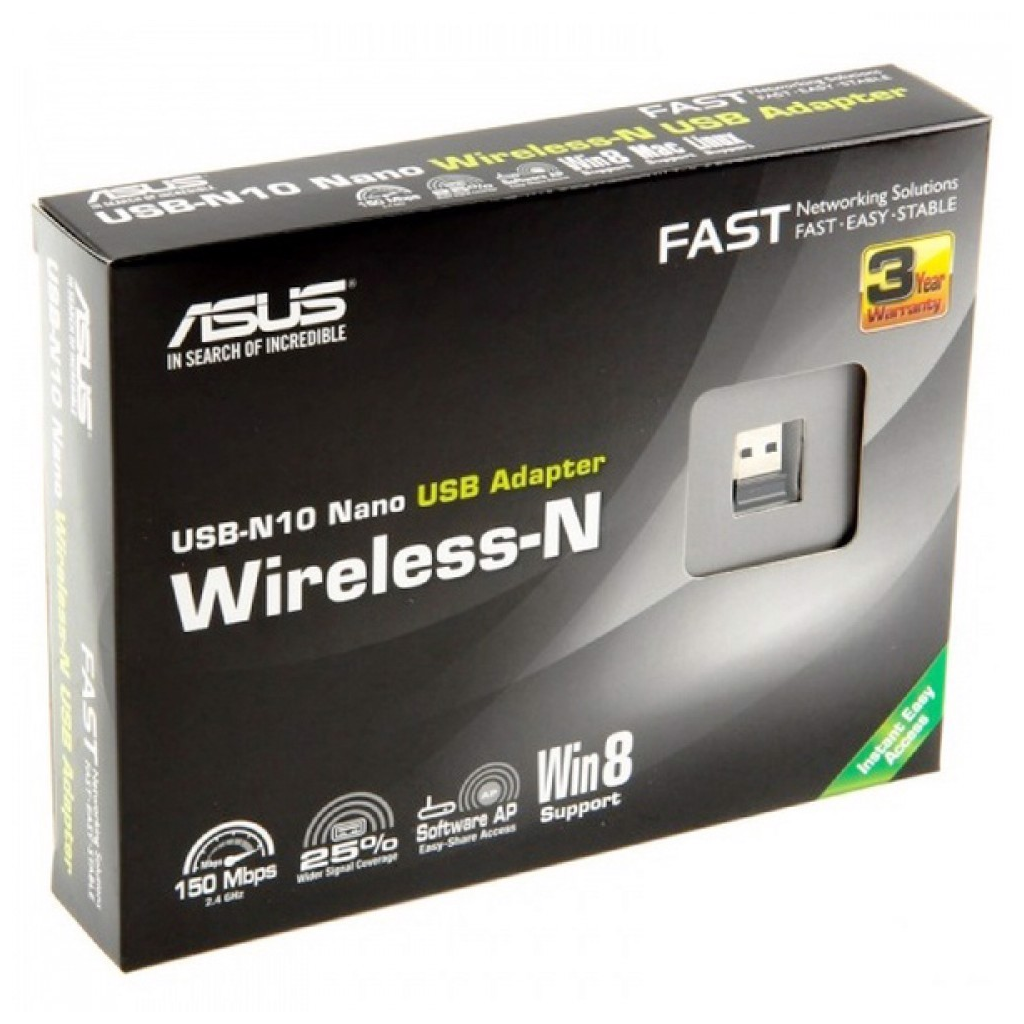 ASUS USB-N10 NANO, 150Mbps, 2.4GHz, USB2.0, WIRELESS ETHERNET