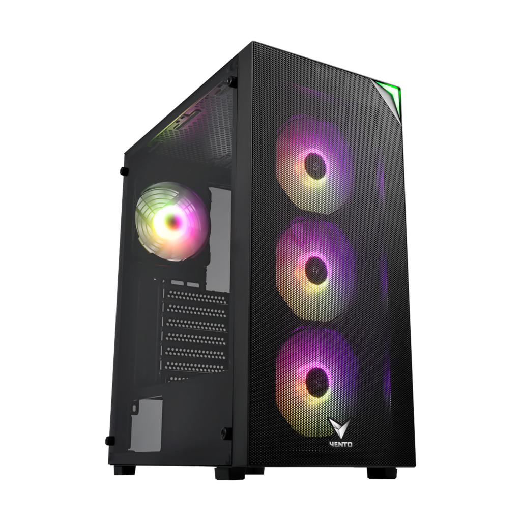 VENTO VG3400S Mid Tower, Siyah, Temperli Cam, RGB, ATX GAMING KASA (PSU YOK)