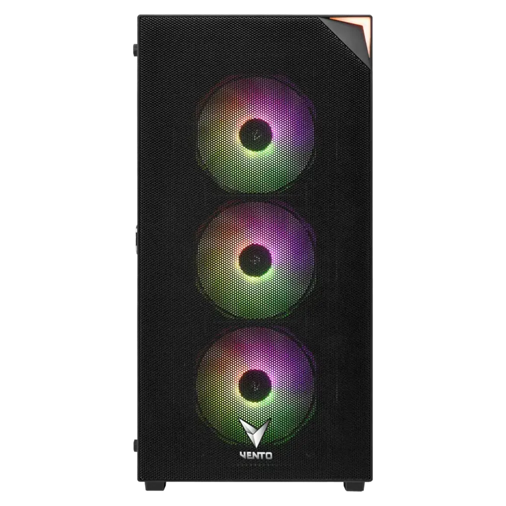 VENTO VG3400S Mid Tower, Siyah, Temperli Cam, RGB, ATX GAMING KASA (PSU YOK)