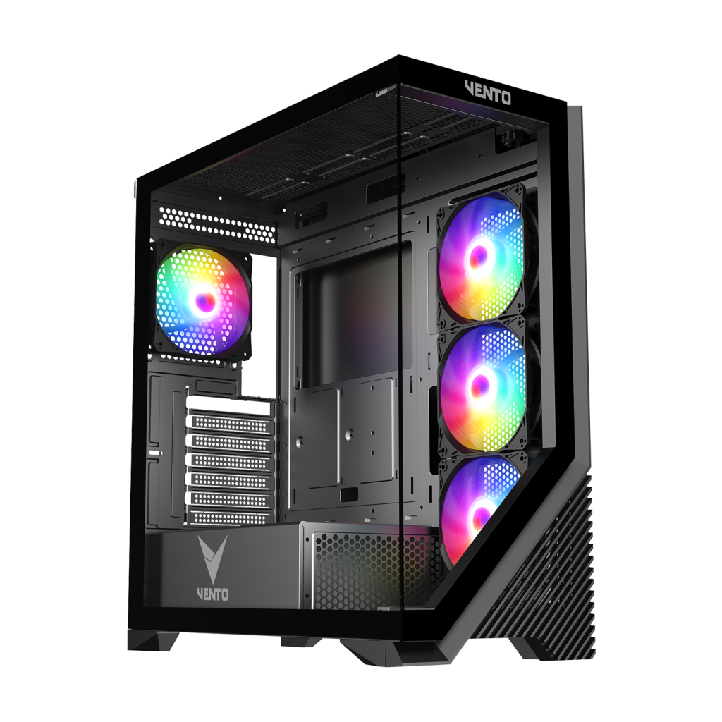 VENTO VG4202FL Mid Tower, 750W 80+ Siyah, Temperli Cam, RGB, ATX GAMING KASA
