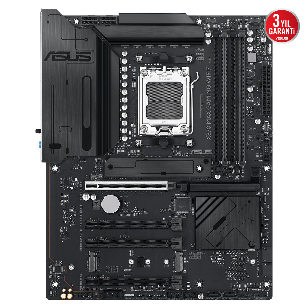 ASUS X870 MAX GAMING WIFI7, 4xDDR5, 3x M2, HDMI, DP, Type-C, Wi-Fi 7, Bluetooth v5.3, AM5 Soket GAMING Anakart