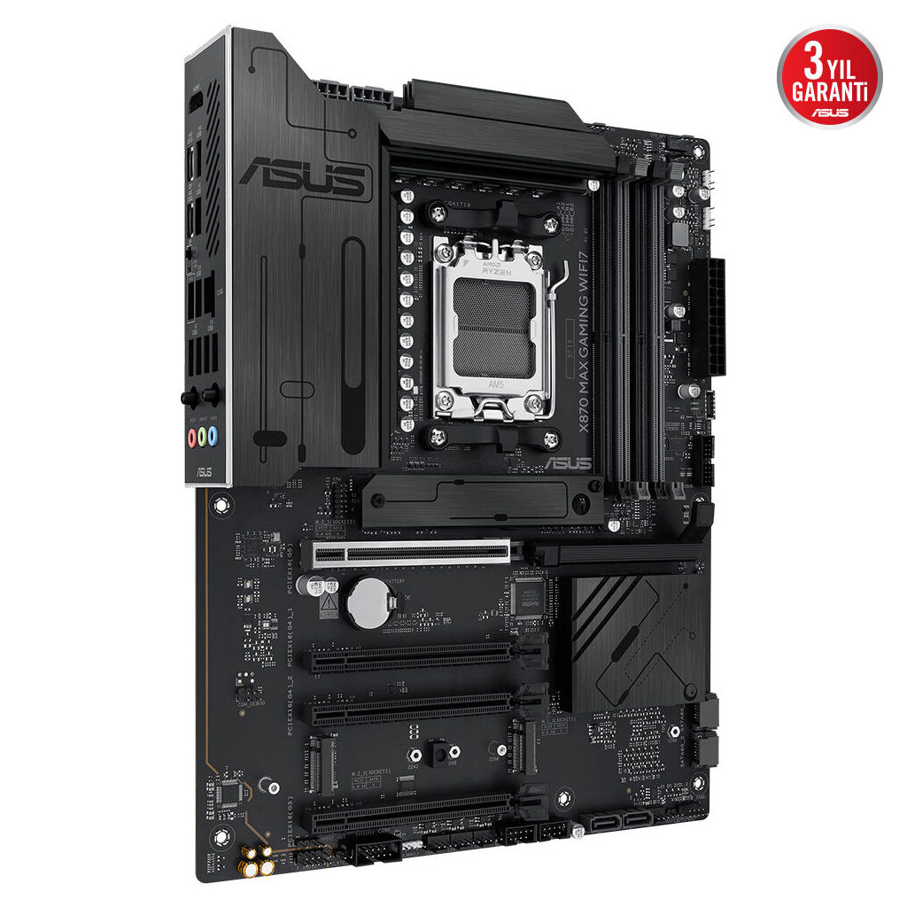 ASUS X870 MAX GAMING WIFI7, 4xDDR5, 3x M2, HDMI, DP, Type-C, Wi-Fi 7, Bluetooth v5.3, AM5 Soket GAMING Anakart