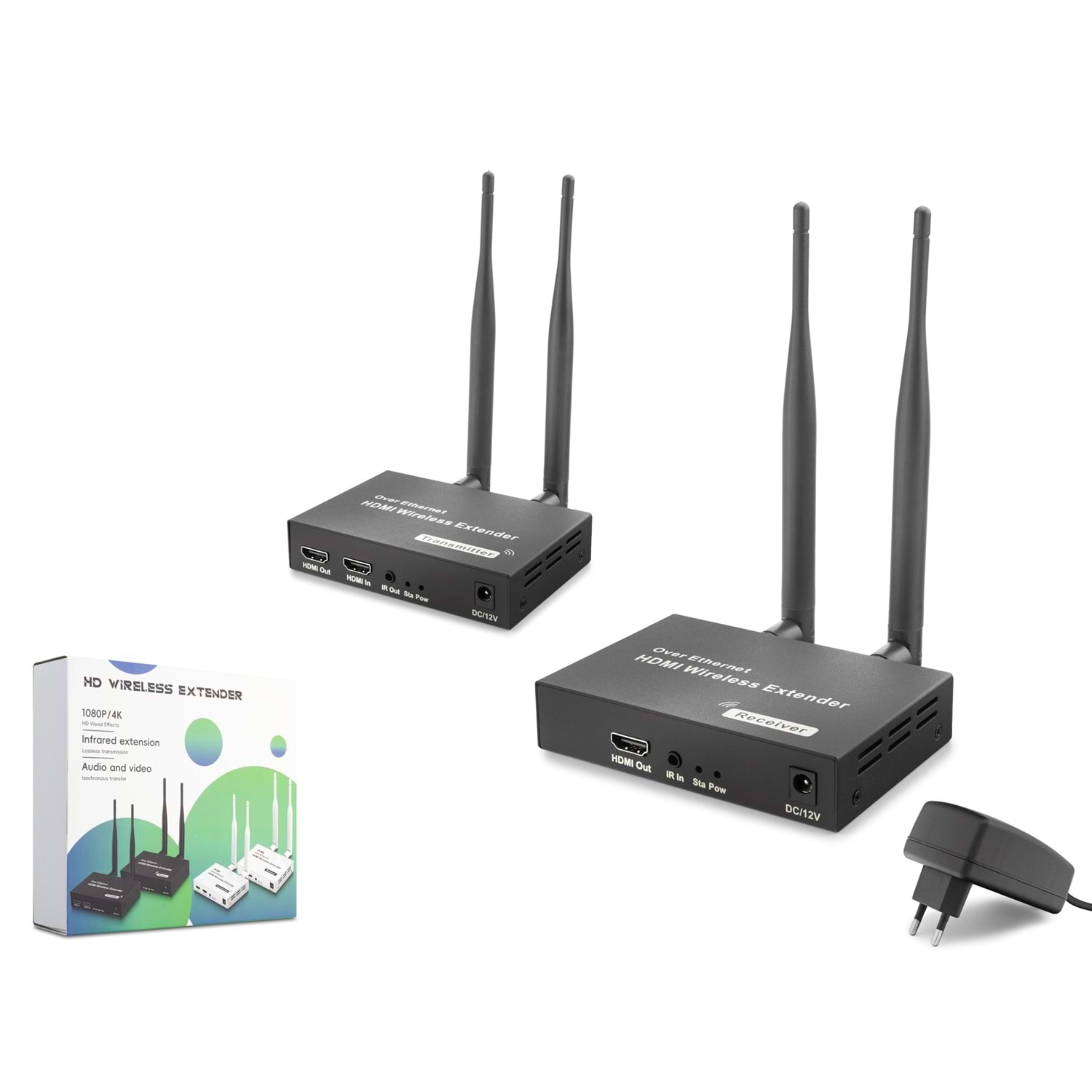 HADRON HDX1444 Kablosuz HDMI Görüntü Aktarım Seti Loop-Out IR 1080p 200 m Siyah