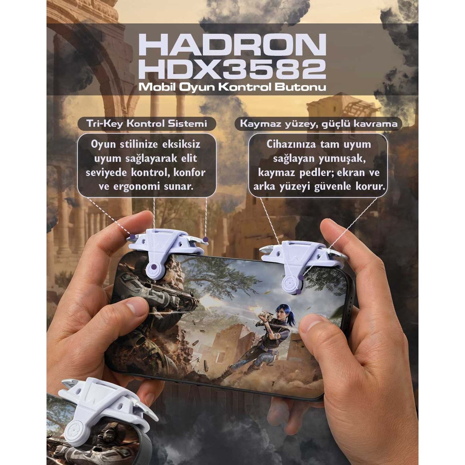 HADRON HDX3582 Mobil Oyun Kontrol Aparatı 2 Butonlu Mouse Tıklama Hissiyatlı Açık Lila