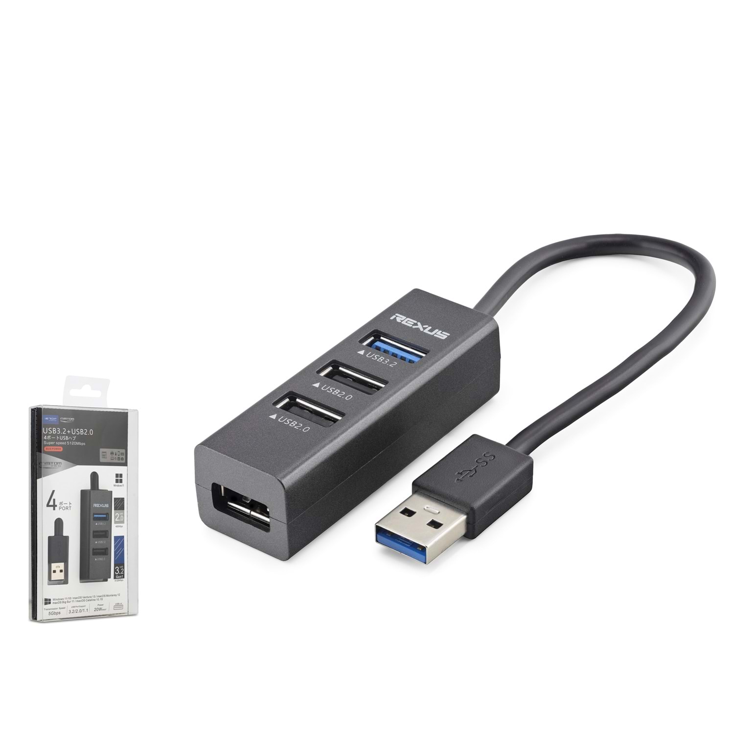 REXUS U3201 USB 3.2 Gen1 Hub 4 Port 5 Gbps Siyah