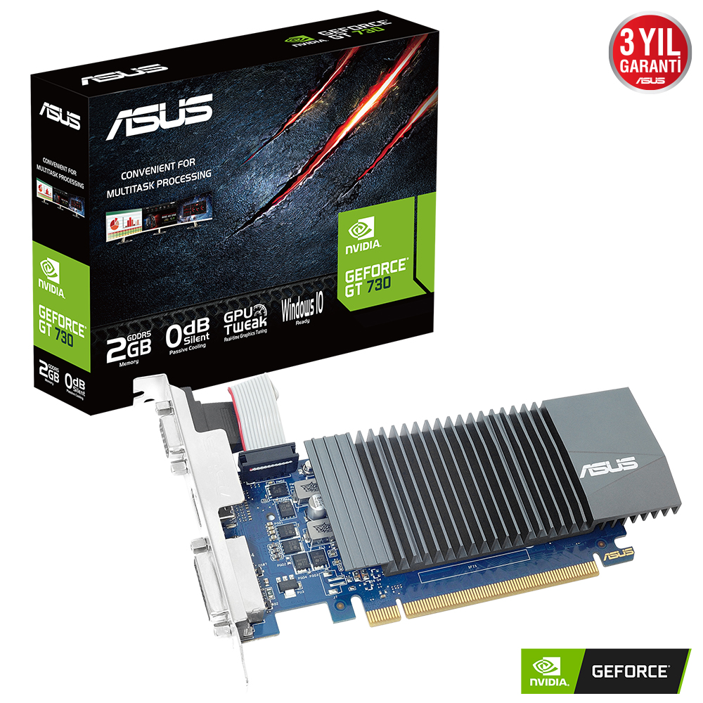 ASUS GT730-SL-2GD5-BRK, 2Gb, GDDR5, 64Bit, 1xD-Sub, 1xDVI, 1xHDMI Ekran Kartı