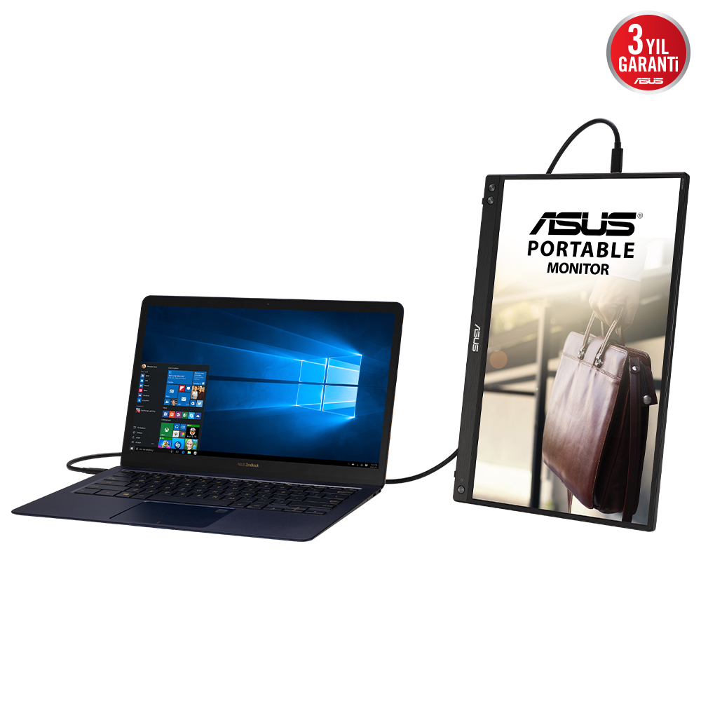ASUS ZENSCREEN MB16ACV 15,6 TASINABILIR USB MONITOR IPS 1920 X 1080 5MS USB Type-C 3YIL MAT EKRAN, USB Type-C to A ADAPTOR, DUSUK MAVI ISIK, ANTIBAKTERİYAL KAPLAMA