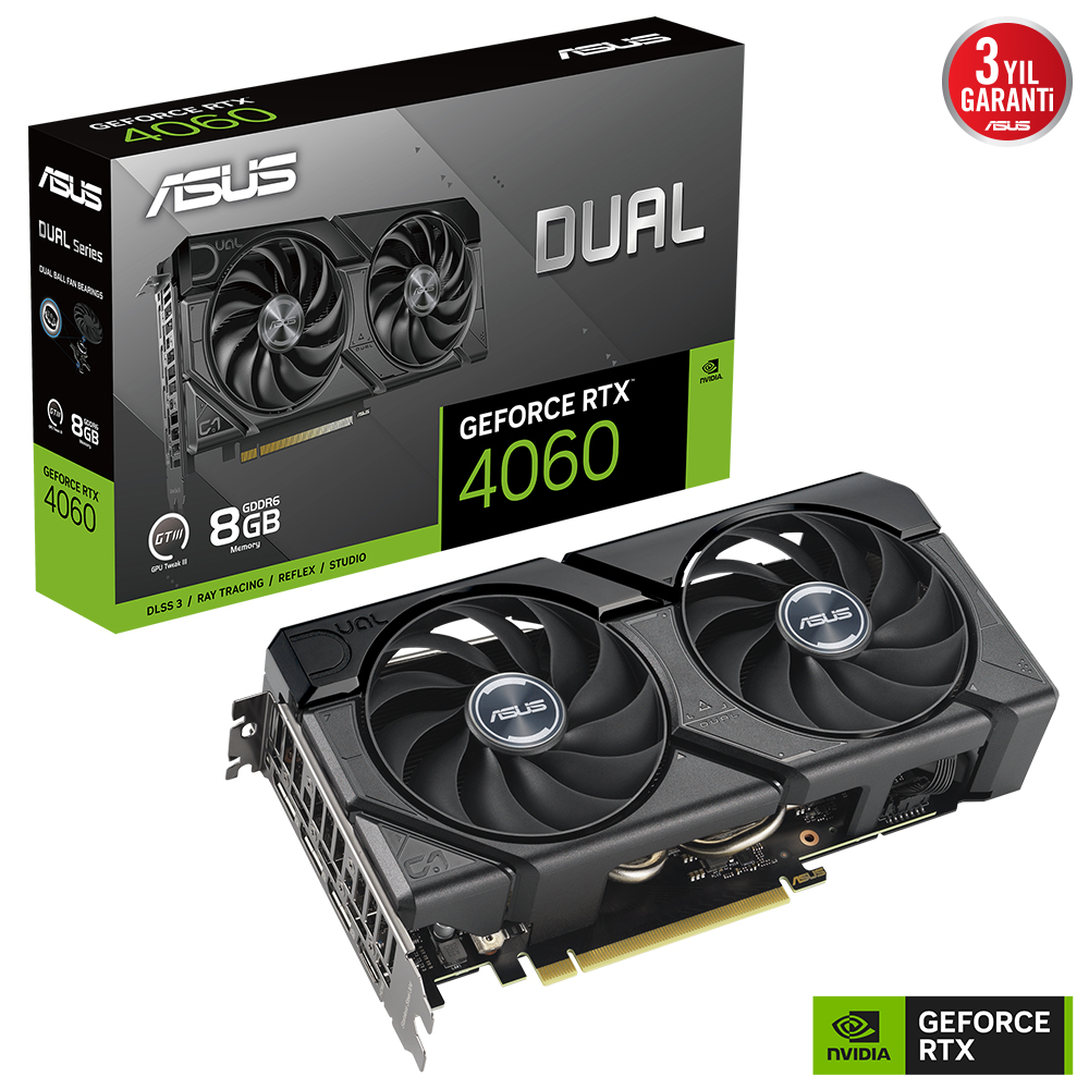 Asus GeForce RTX4060 DUAL OC Evo Edition 8GB GDDR6 DLSS 3 128 Bit DUAL-RTX4060-O8G-EVO Ekran Kartı