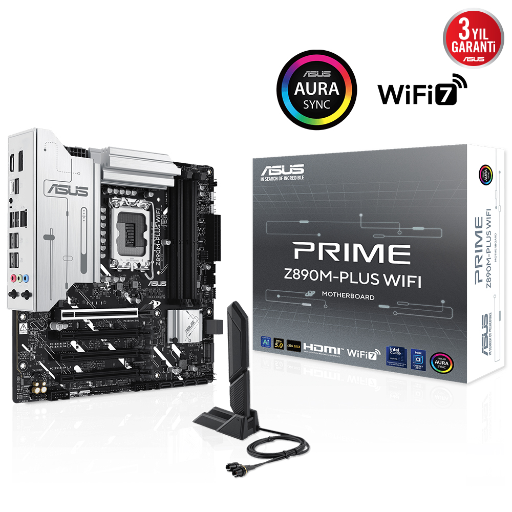 Asus Prime Z890M-PLUS WIFI 7600MHz OC Wi-Fi 7 DDR5 Soket 1851 M.2 HDMI DP mATX Anakart