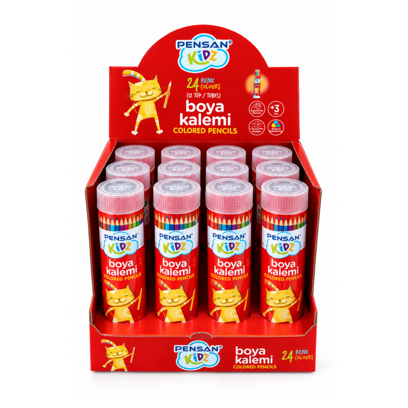 PENSAN 98052 KIDZ KURU BOYA 24 RENK TÜP 12'Lİ TAM BOYA KALEMİ*24