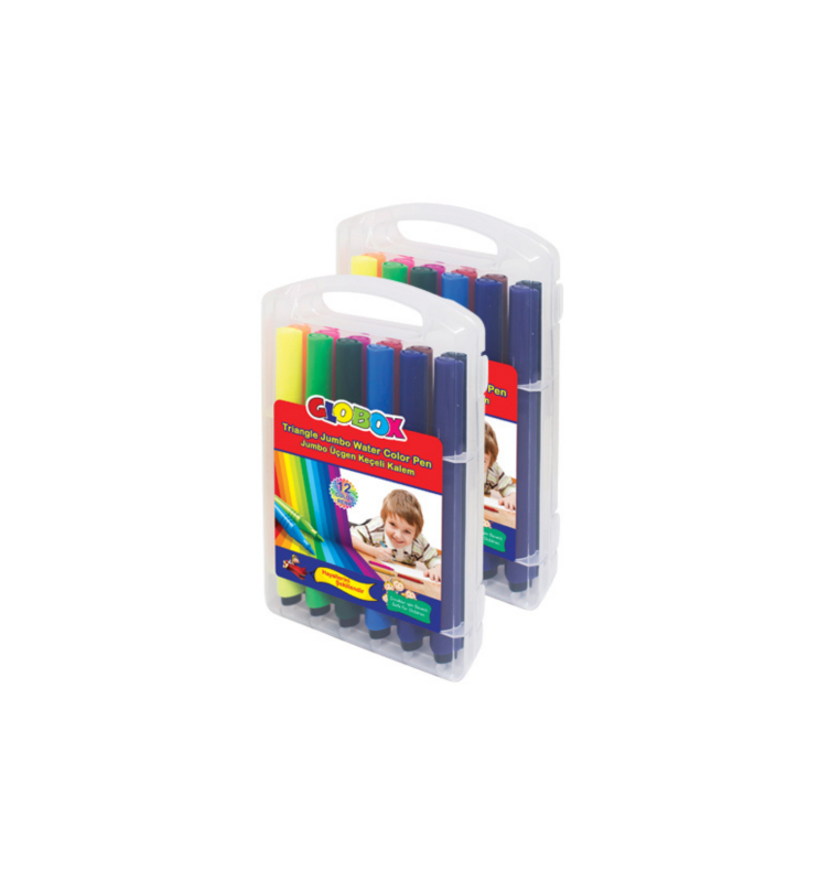 GLOBOX 1128 JUMBO ÜÇGEN KEÇELİ KALEM 12 RENK*144 >