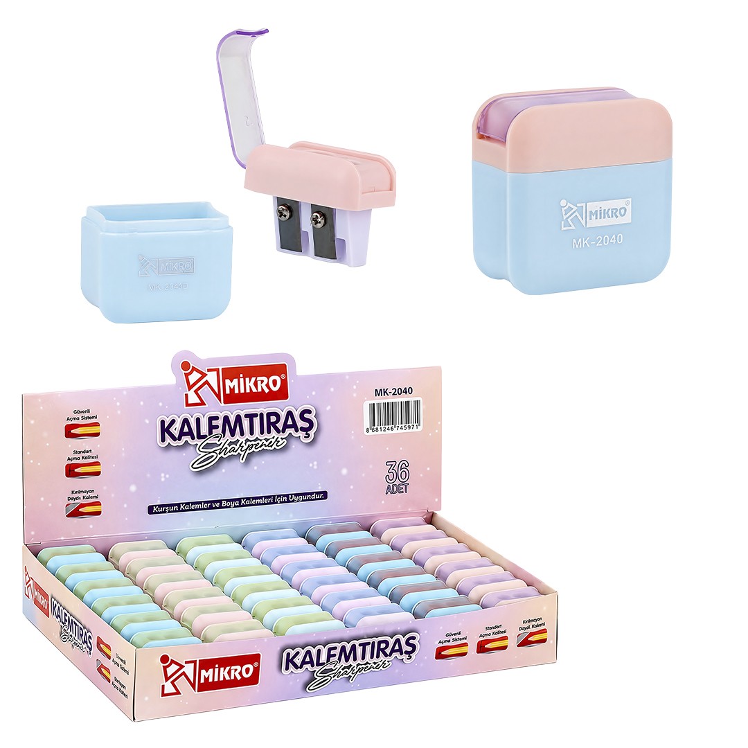 MİKRO MK-2040 ÇİFTLİ PASTEL RENK KALEMTIRAŞ 36'LI
